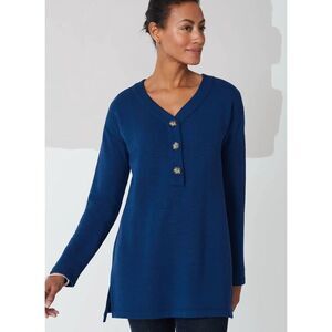 J.Jill Buttoned-Henley Tunic Popover Top Super Soft Sapphire Blue Size XL Petite